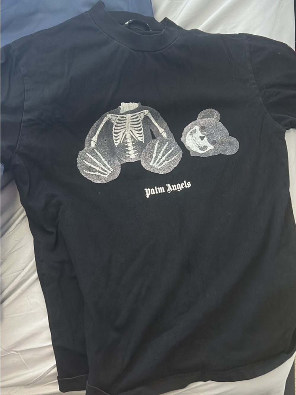 Palm Angels Black Tee with Gray Teddy Skeleton Graphic